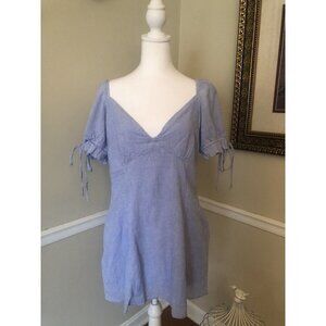 Lulus Womens Size XL Blue Cotton Short Sleeve Dress Sweetheart Neckline Pockets